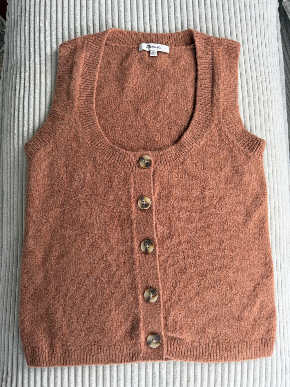 Madewell Rust Orange Button-Front Knit Vest